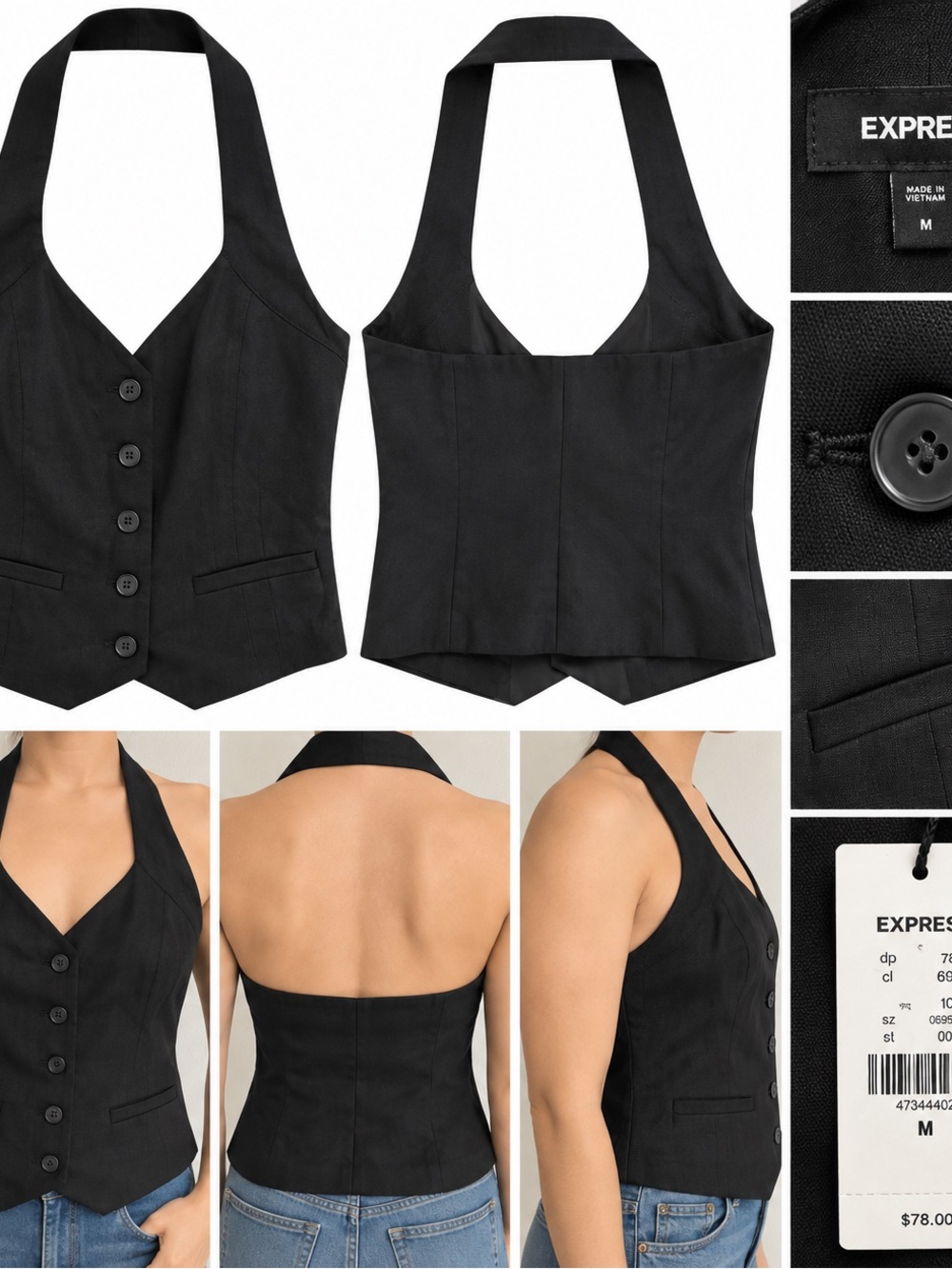 Express Black Halter Button-Front Vest